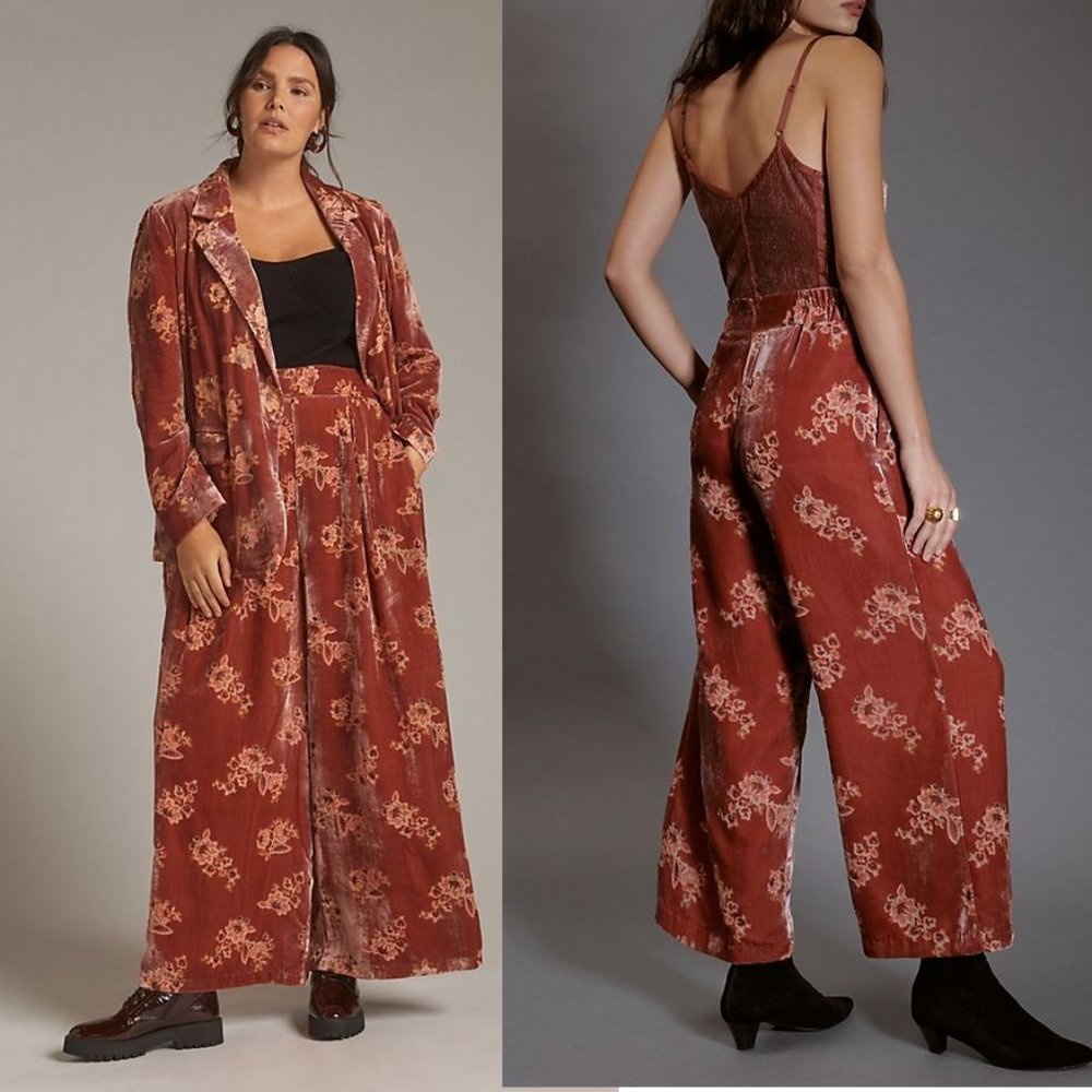 Anthropologie Floral Burnout Velvet Pants size S new with tag - Picture 4 of 9